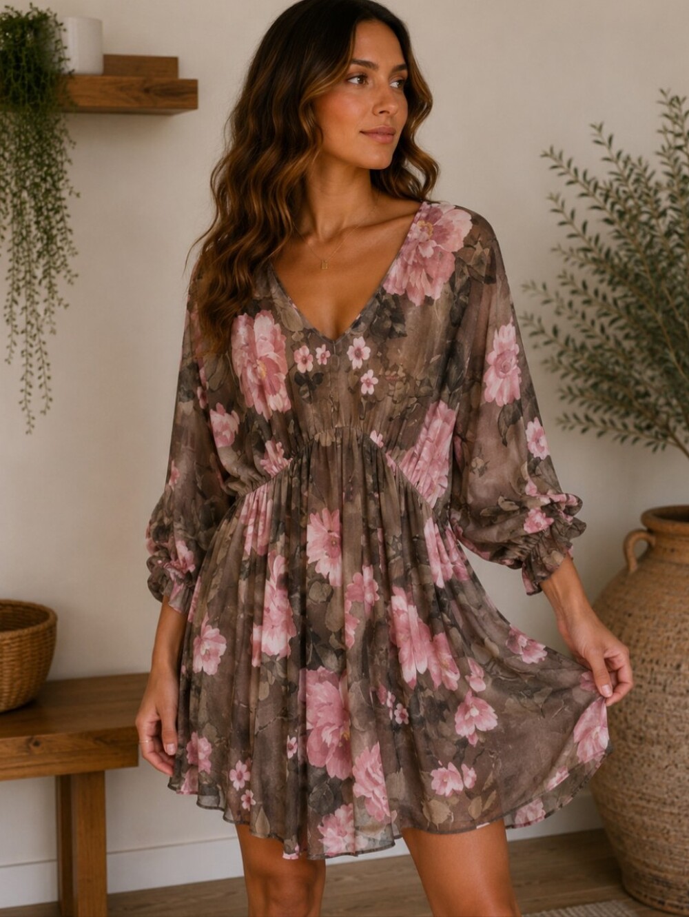 Boho Floral Scoop Neck Dress